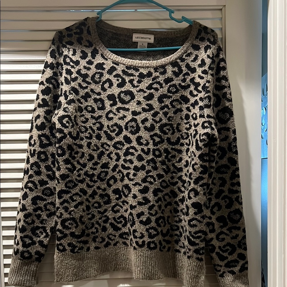 Liz Claiborne Black and Brown Animal Print Crew Neck Sweater size Medium